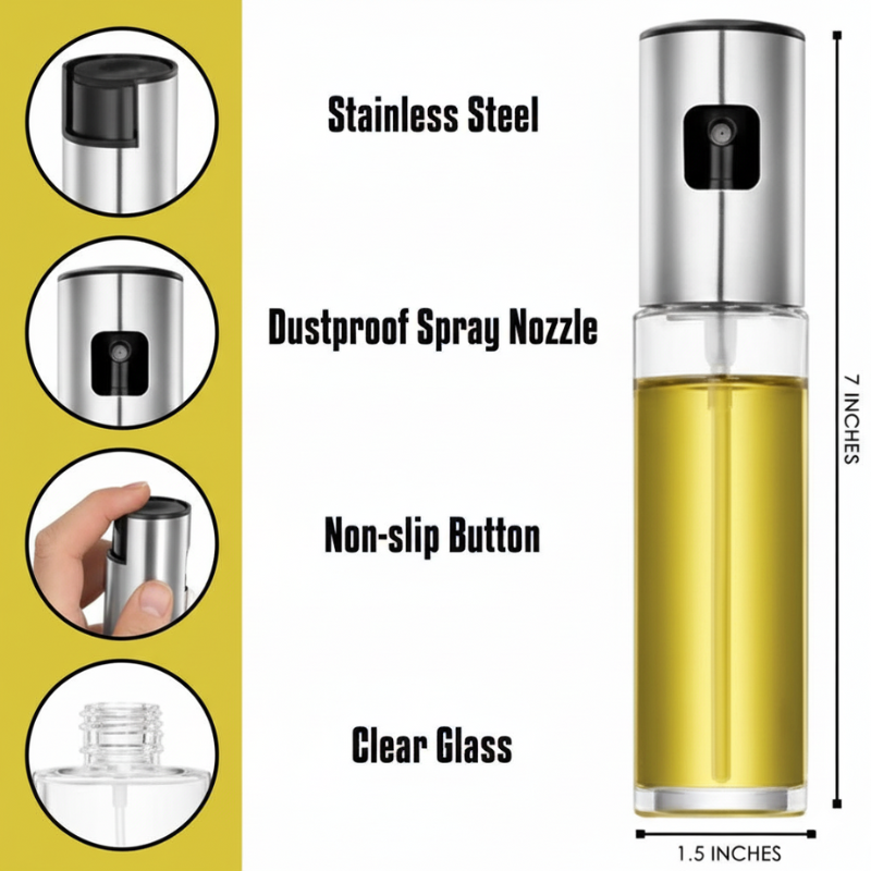 100ml Oil Spray Bottle – Golden & Silver – Fine Mist Sprayer for Cooking, Grilling & Baking