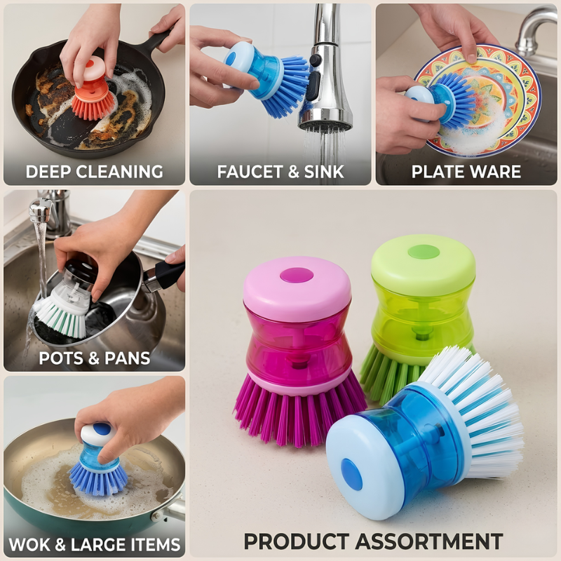 Multipurpose Pot Washing Brush With Liquid Dispenser