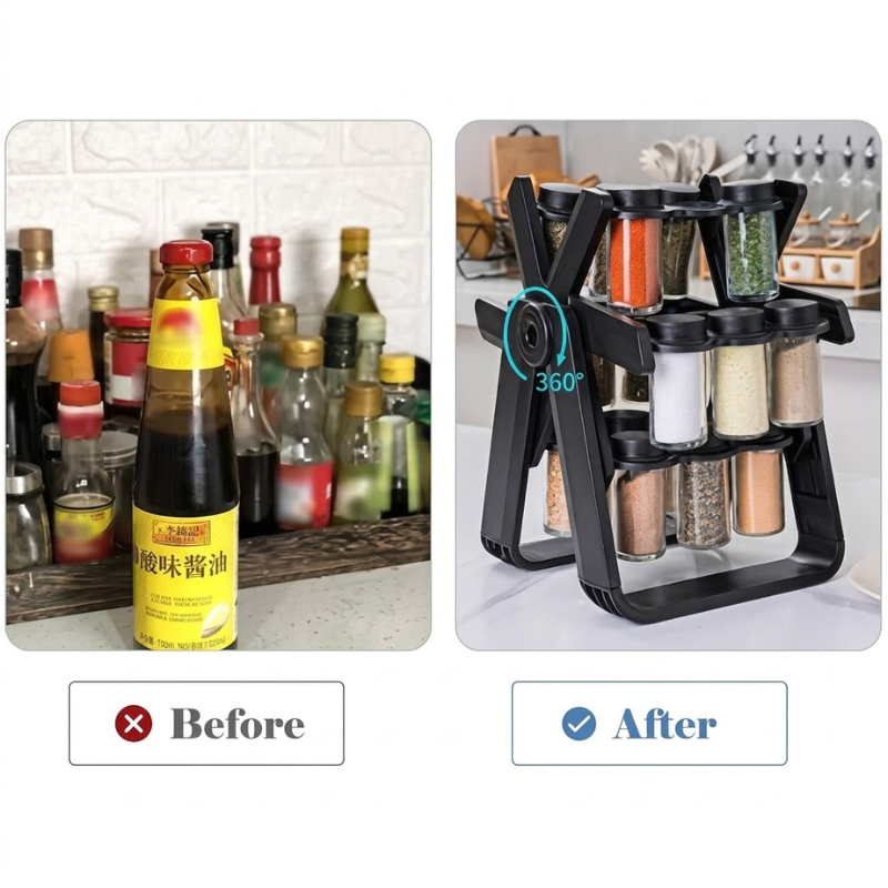 360° Rotating Spice Rack – 18-Piece Compact Storage Organizer