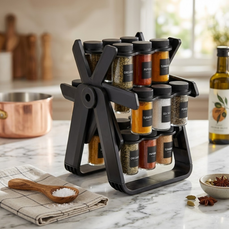 360° Rotating Spice Rack – 18-Piece Compact Storage Organizer