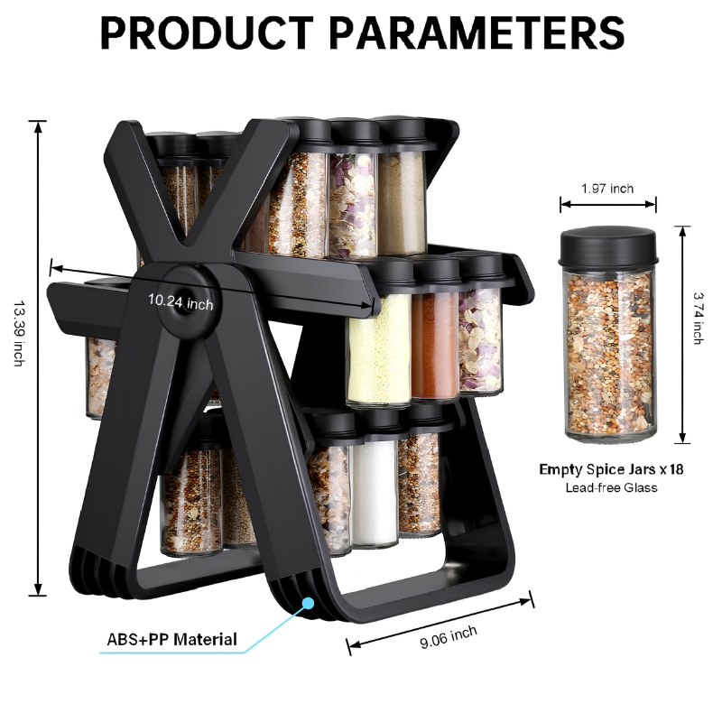 360° Rotating Spice Rack – 18-Piece Compact Storage Organizer