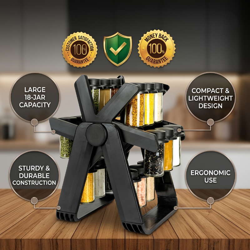 360° Rotating Spice Rack – 18-Piece Compact Storage Organizer