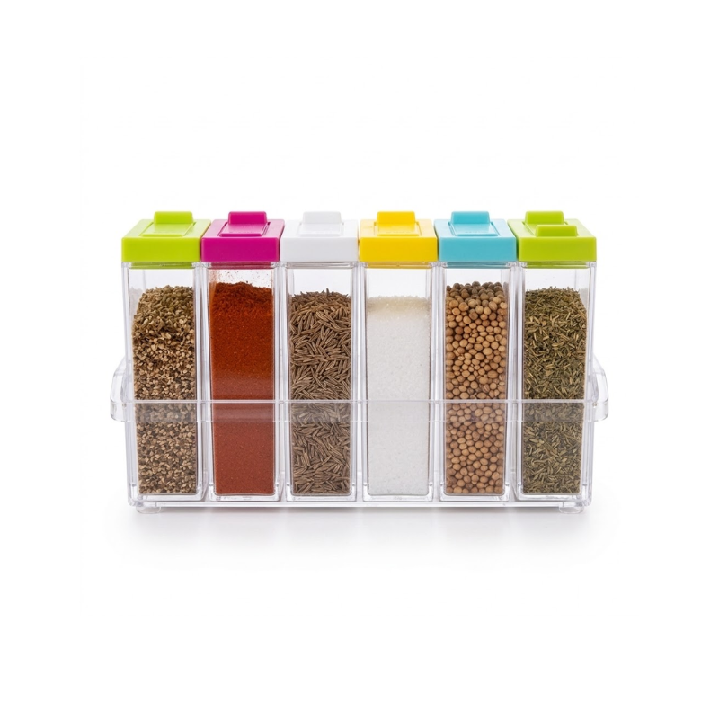6-Piece Acrylic Spice Shaker Set with Multi-Color Lids and Knobs