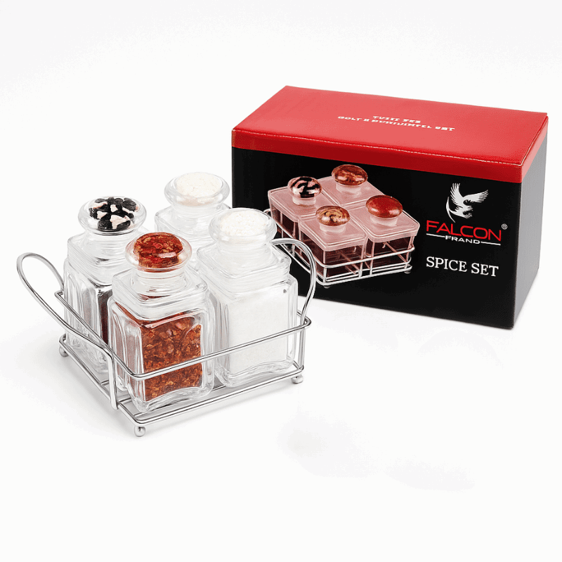 4-Piece Spice Shaker Set – Transparent Acrylic Containers with Stainless Steel Base