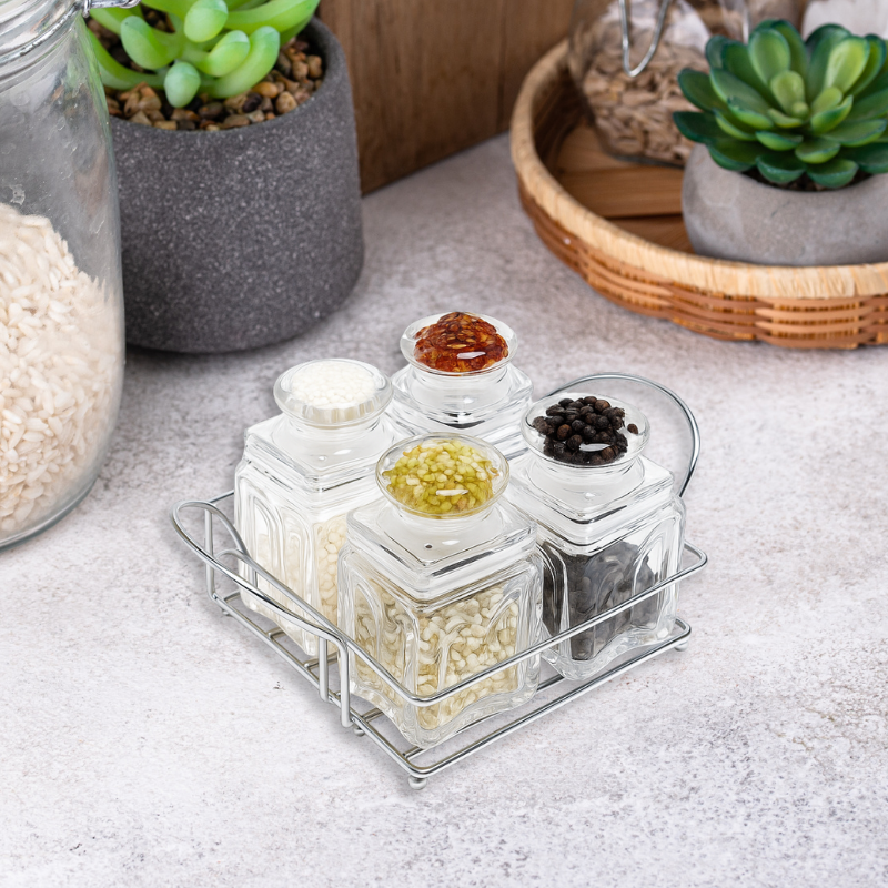 4-Piece Spice Shaker Set – Transparent Acrylic Containers with Stainless Steel Base