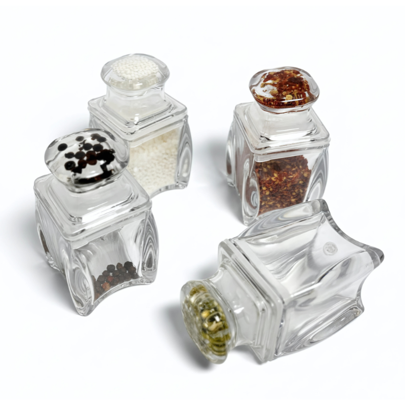 4-Piece Spice Shaker Set – Transparent Acrylic Containers with Stainless Steel Base