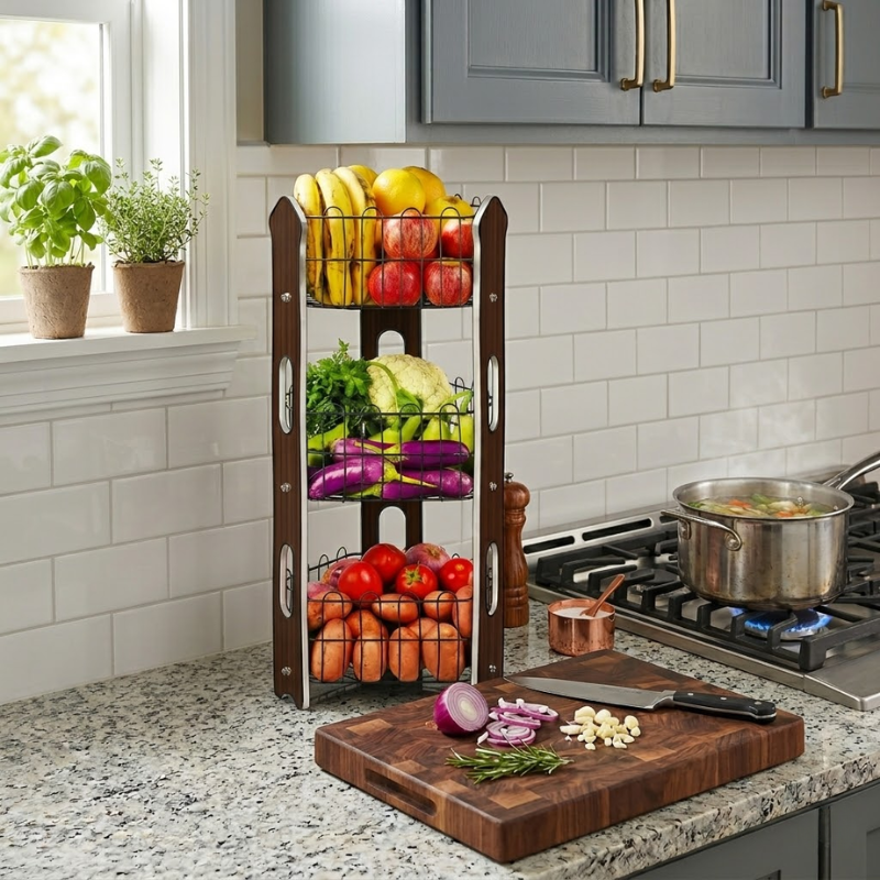 3-Tier Fruit &amp; Vegetable Stand – Compact Kitchen Rack