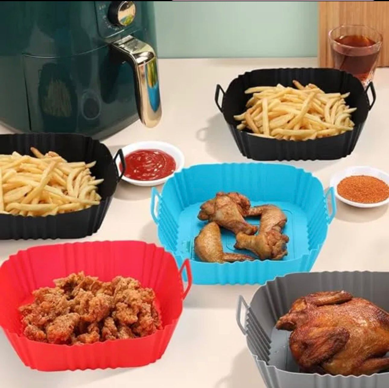 Air Fryer Silicone Griddle Reusable Pot Easy Clean Round/Rectangular Liner Ninja Griddle Pizza Plate Grill Mat Air Fryer Accessories