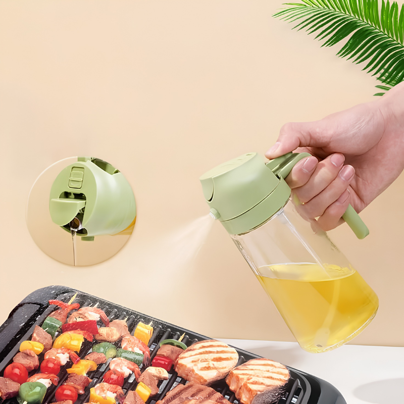 2-in-1 Oil Spray & Pour Bottle – 470ml Glass Design