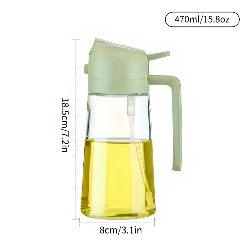 2-in-1 Oil Spray & Pour Bottle – 470ml Glass Design