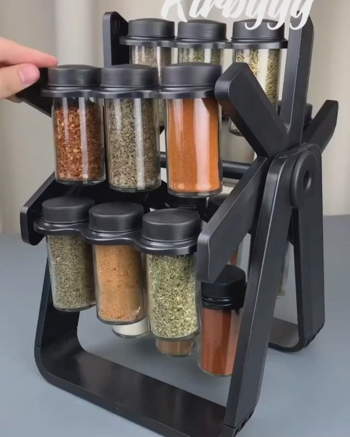 360° Rotating Spice Rack – 18-Piece Compact Storage Organizer