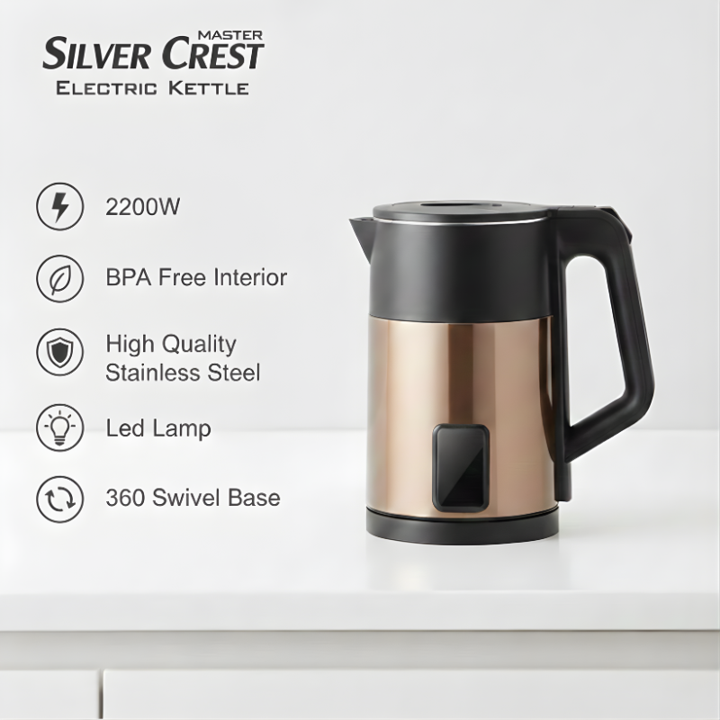 Silver Crest Electric Kettle – 2 Liter | 2200W Stainless Steel